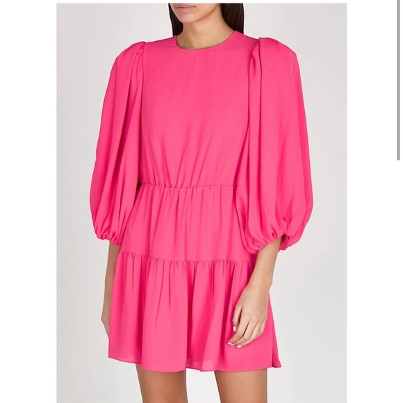 Alice + Olivia Shayla Pleated Balloon Sleeve Tiered Mini Dress - Picture 2 of 6